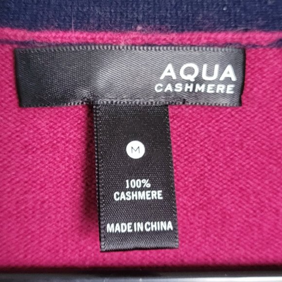Aqua Cashmere Colorblock Cardigan Sweater Hot Pink Navy Grey Size Medium - Picture 2 of 9
